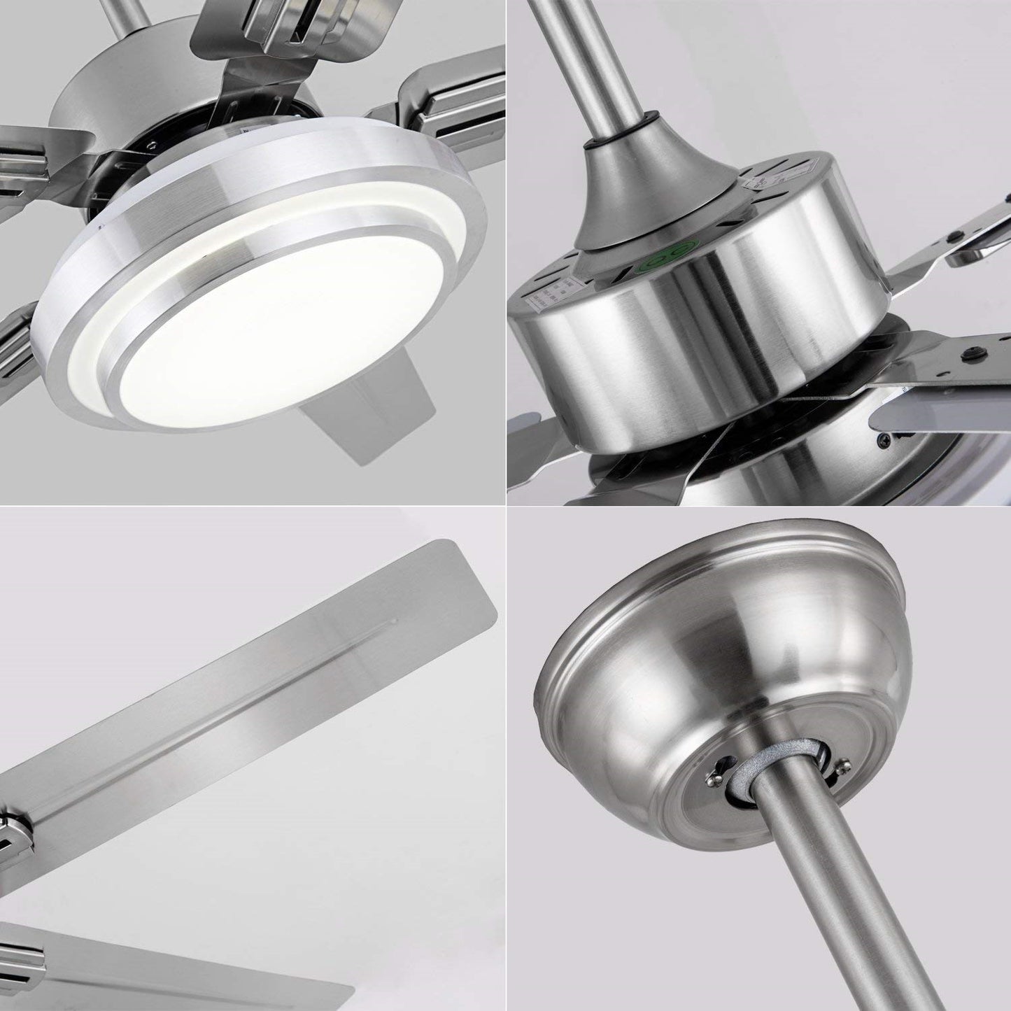 48 Inch 5 Reversible Stainless Steel Blades Remote Three Speeds and Color Changes Lighting Fixture DS-LN124