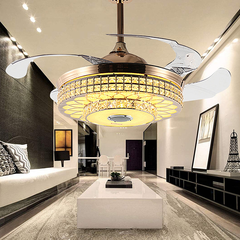 Bluetooth Crystal Ceiling Fans Light Kits Included Gold DS-FZ113