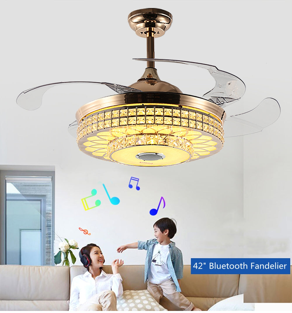 Bluetooth Crystal Ceiling Fans Light Kits Included Gold DS-FZ113