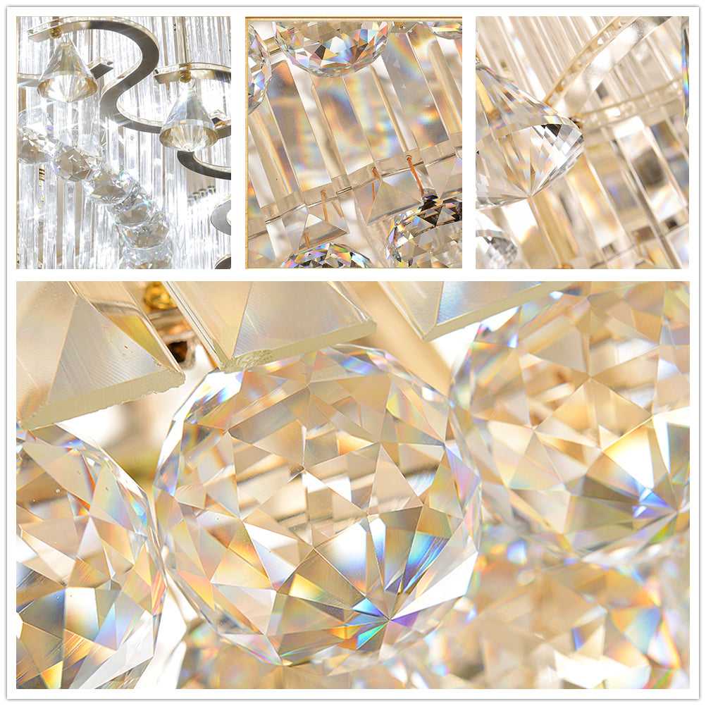 Luxury Modern K9 Crystal Chandelier Flush Mount LED Ceiling Light Fixture Gorgeous Pendant Lamp for Living Room Bar Shop (Dia 23.6") DS-TT29