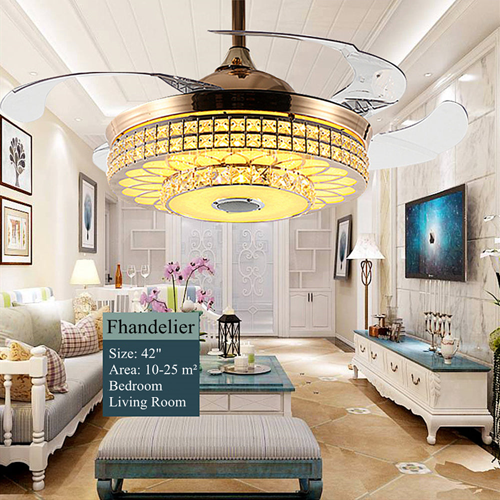 Bluetooth Crystal Ceiling Fans Light Kits Included Gold DS-FZ113