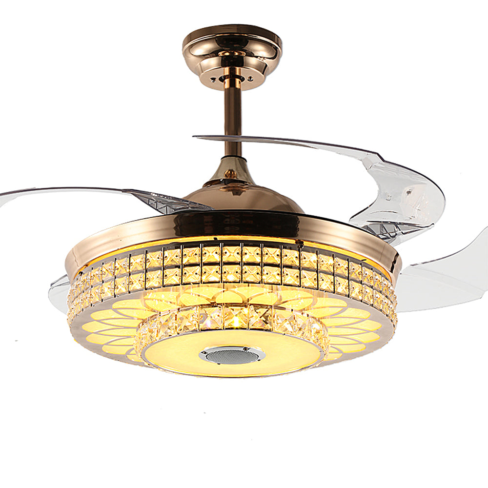 Bluetooth Crystal Ceiling Fans Light Kits Included Gold