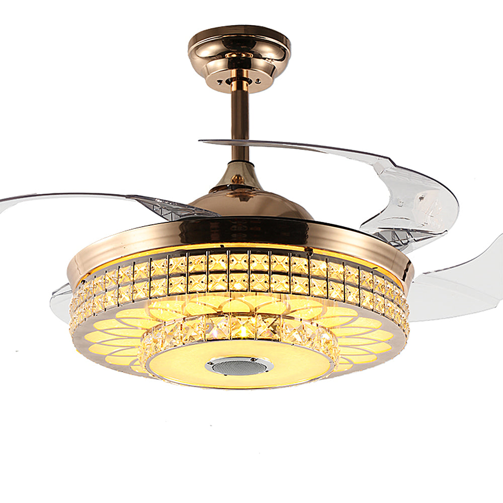Bluetooth Crystal Ceiling Fans Light Kits Included Gold DS-FZ113