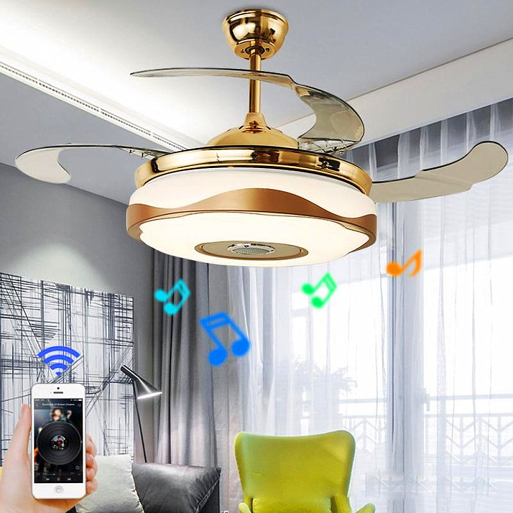 42" Smart Bluetooth Music Player Ceiling Fans with LED Colorful Light Retractable Blades Chandelier DS-TT61