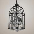 Crystal Black Chandelier Light Fixture, Industrial Birdcage Hanging Light Modern Chandelier Crystal Dining Room Chandelier Lamp Kitchen Chandelier, Dia13.8in Height Adjustable ELT144