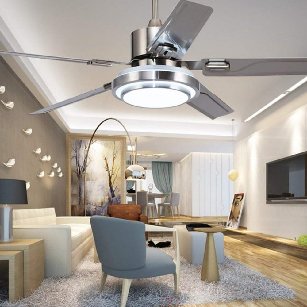 48 Inch 5 Reversible Stainless Steel Blades Remote Three Speeds and Color Changes Lighting Fixture DS-LN124