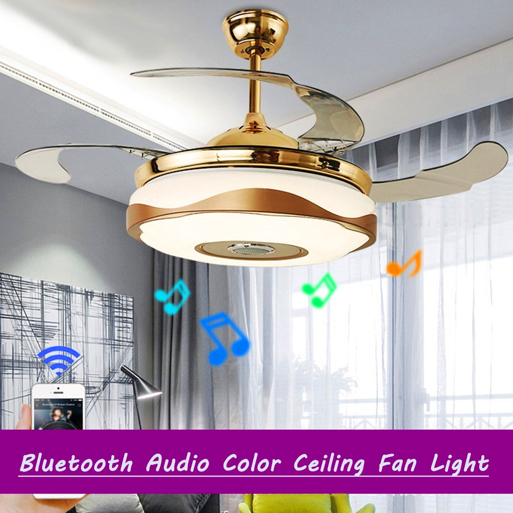 42" Smart Bluetooth Music Player Ceiling Fans with LED Colorful Light Retractable Blades Chandelier