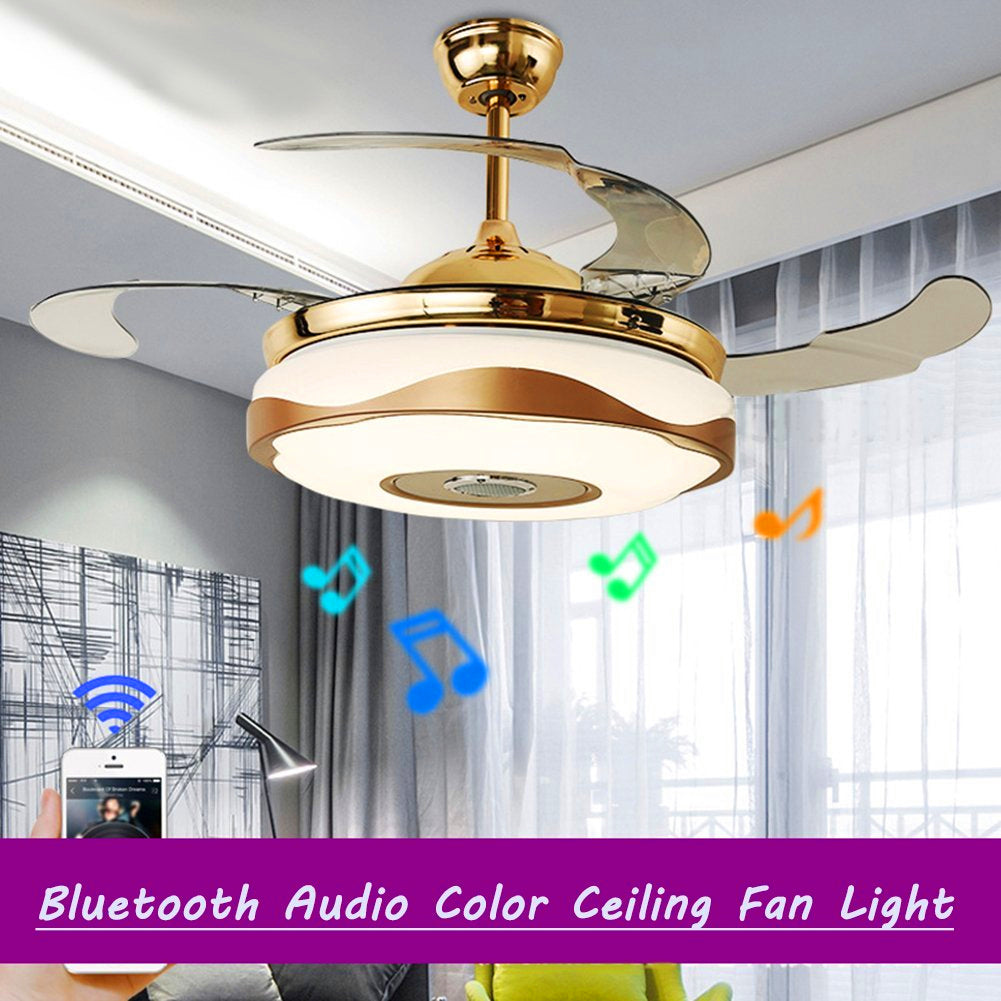 42" Smart Bluetooth Music Player Ceiling Fans with LED Colorful Light Retractable Blades Chandelier DS-TT61